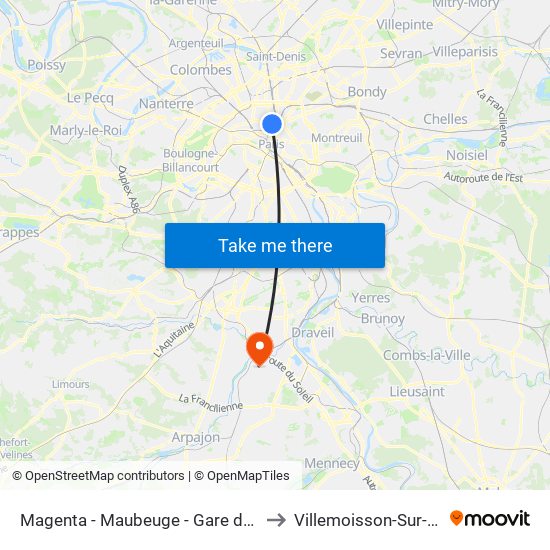 Magenta - Maubeuge - Gare du Nord to Villemoisson-Sur-Orge map