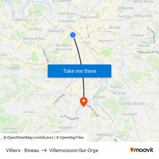 Villiers - Bineau to Villemoisson-Sur-Orge map