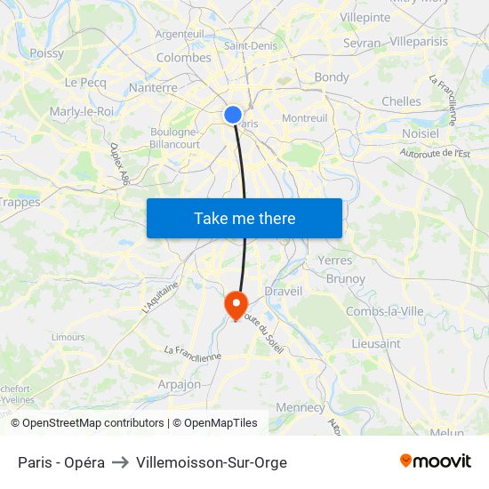 Paris - Opéra to Villemoisson-Sur-Orge map