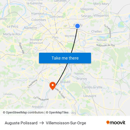 Auguste Polissard to Villemoisson-Sur-Orge map
