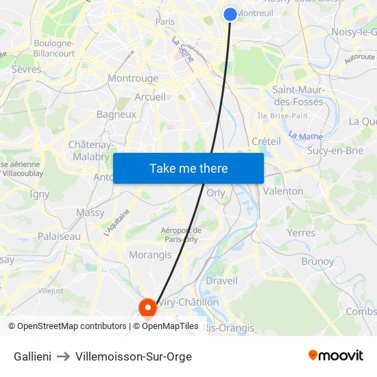 Gallieni to Villemoisson-Sur-Orge map