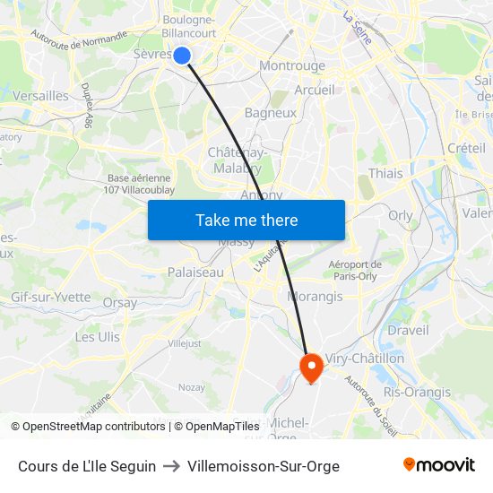 Cours de L'Ile Seguin to Villemoisson-Sur-Orge map