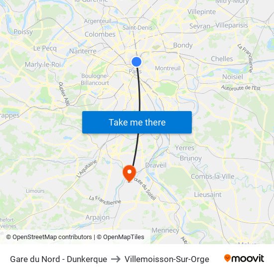 Gare du Nord - Dunkerque to Villemoisson-Sur-Orge map