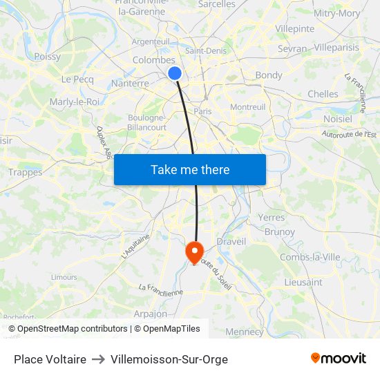 Place Voltaire to Villemoisson-Sur-Orge map