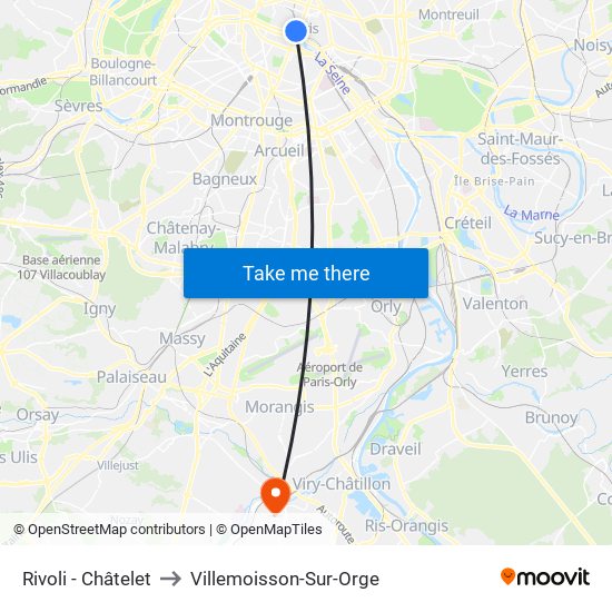 Rivoli - Châtelet to Villemoisson-Sur-Orge map