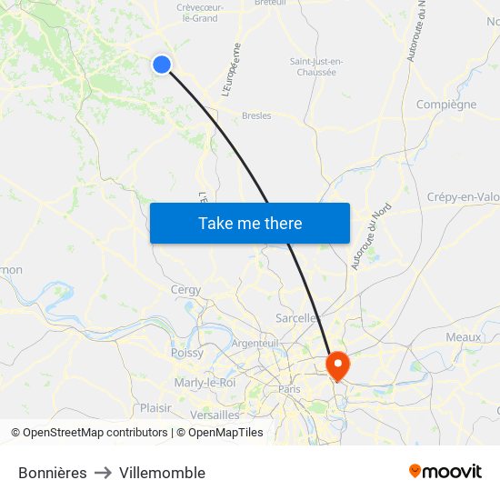 Bonnières to Villemomble map