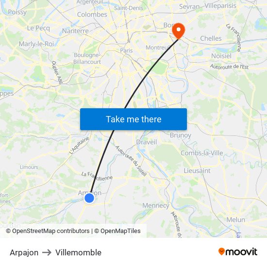 Arpajon to Villemomble map