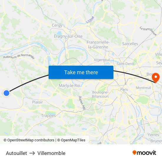 Autouillet to Villemomble map