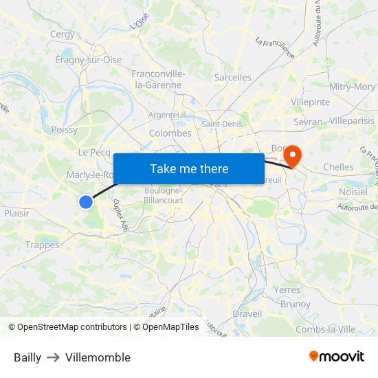 Bailly to Villemomble map