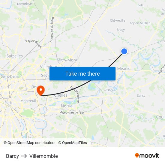 Barcy to Villemomble map