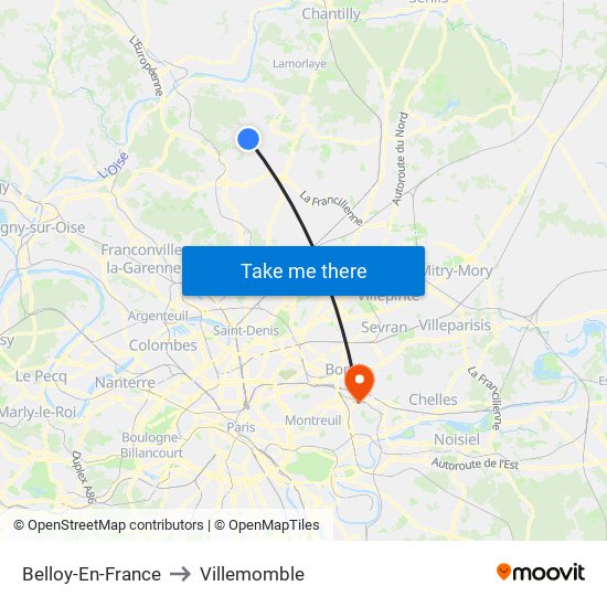 Belloy-En-France to Villemomble map