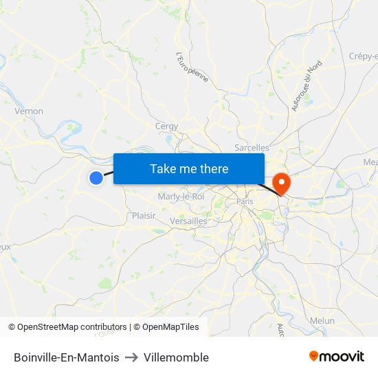 Boinville-En-Mantois to Villemomble map