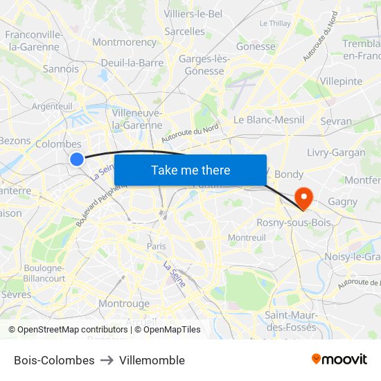 Bois-Colombes to Villemomble map
