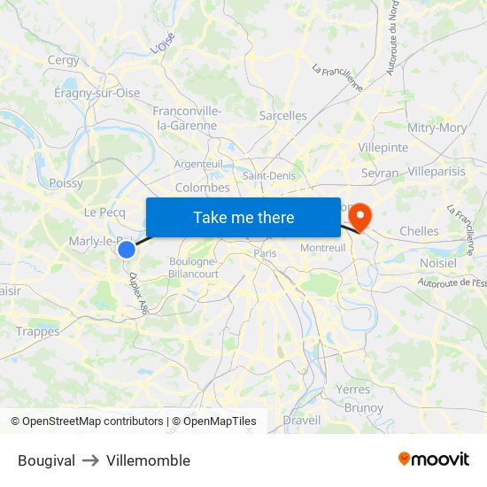 Bougival to Villemomble map