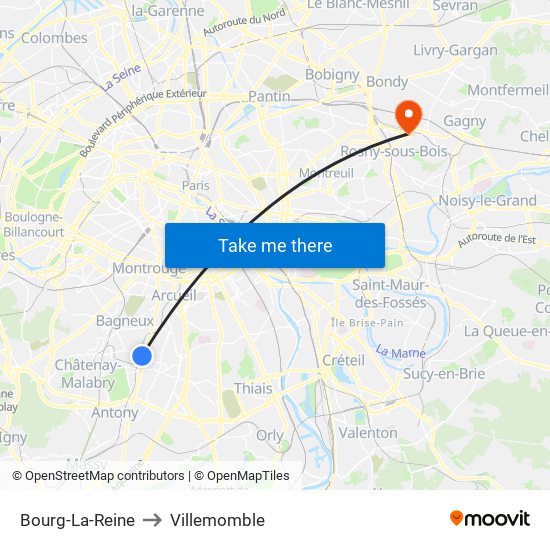 Bourg-La-Reine to Villemomble map