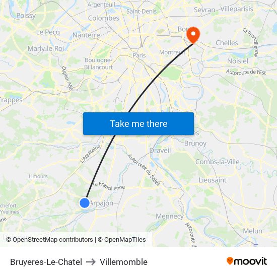 Bruyeres-Le-Chatel to Villemomble map