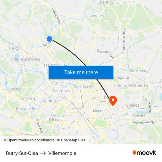 Butry-Sur-Oise to Villemomble map