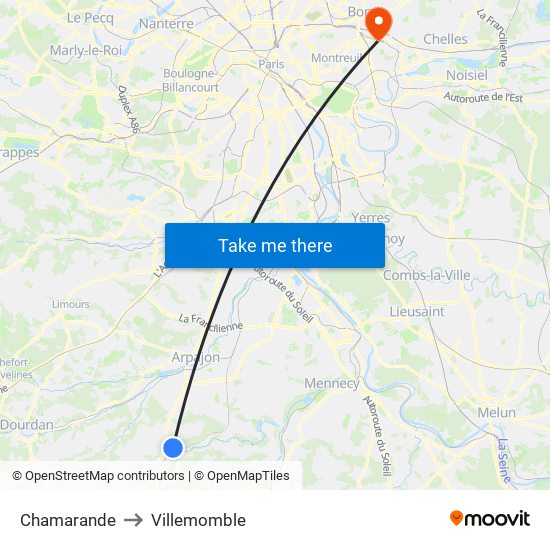 Chamarande to Villemomble map