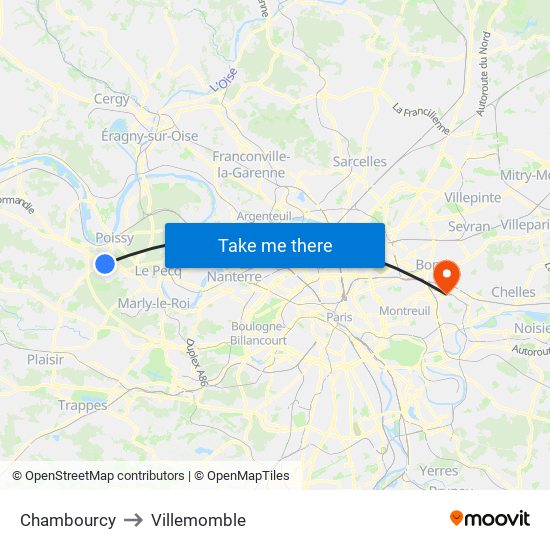 Chambourcy to Villemomble map