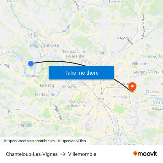 Chanteloup-Les-Vignes to Villemomble map
