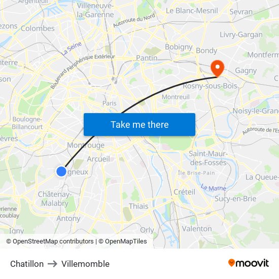 Chatillon to Villemomble map