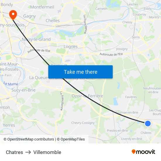 Chatres to Villemomble map