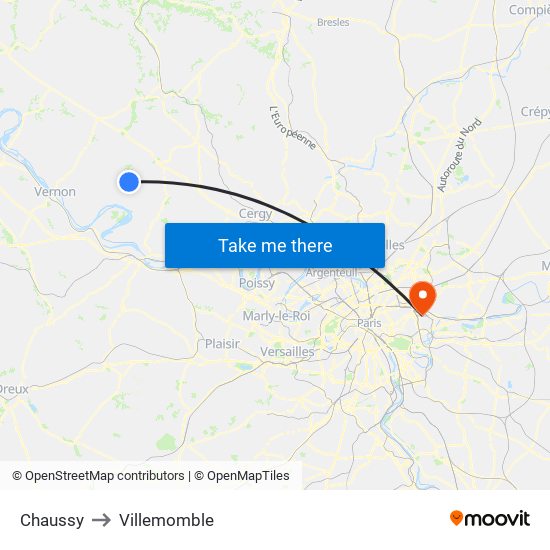 Chaussy to Villemomble map