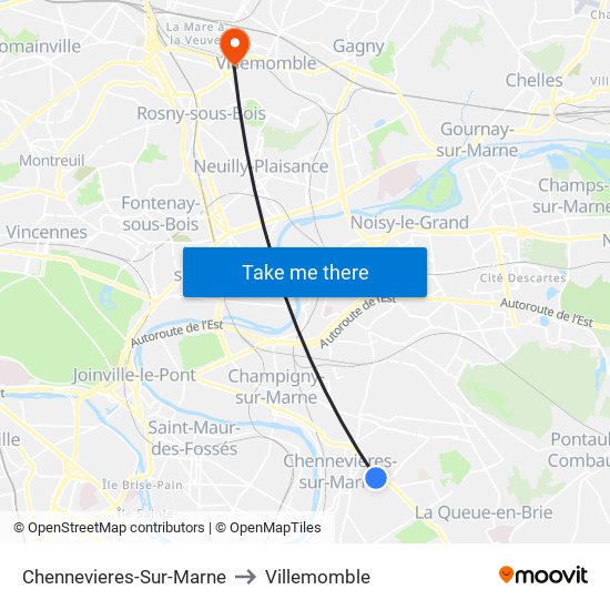 Chennevieres-Sur-Marne to Villemomble map