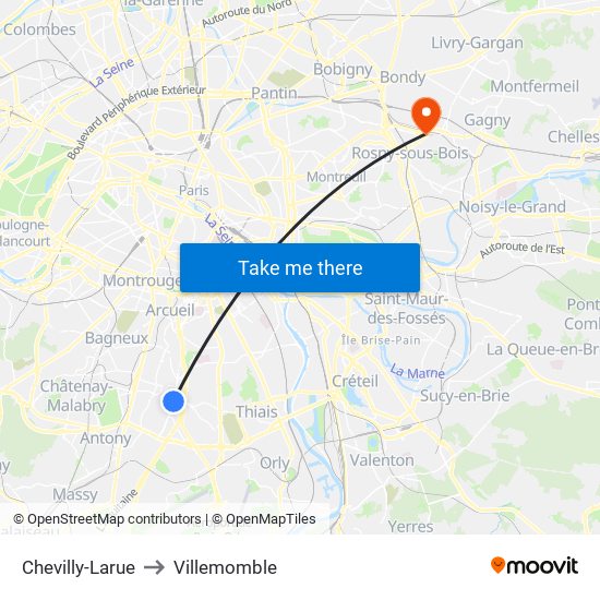 Chevilly-Larue to Villemomble map