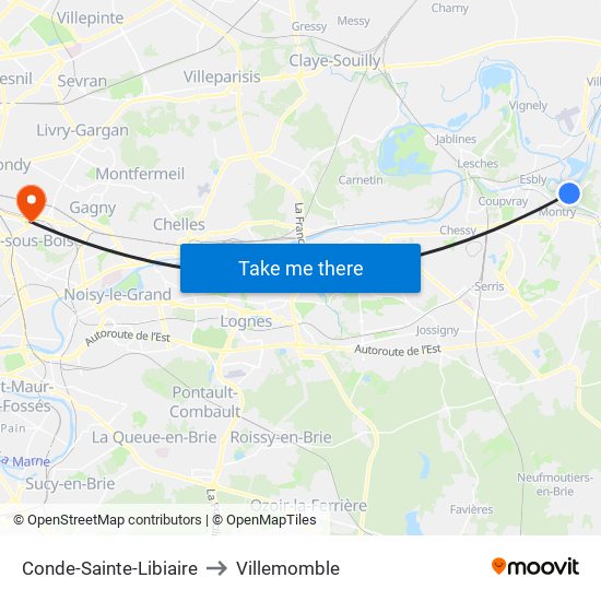 Conde-Sainte-Libiaire to Villemomble map