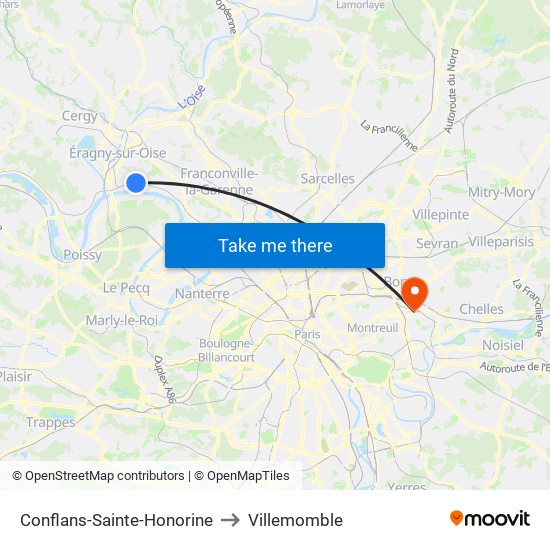 Conflans-Sainte-Honorine to Villemomble map
