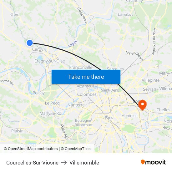 Courcelles-Sur-Viosne to Villemomble map