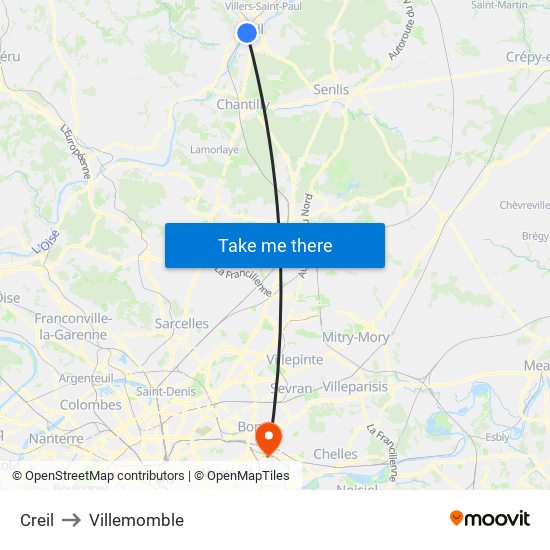 Creil to Villemomble map