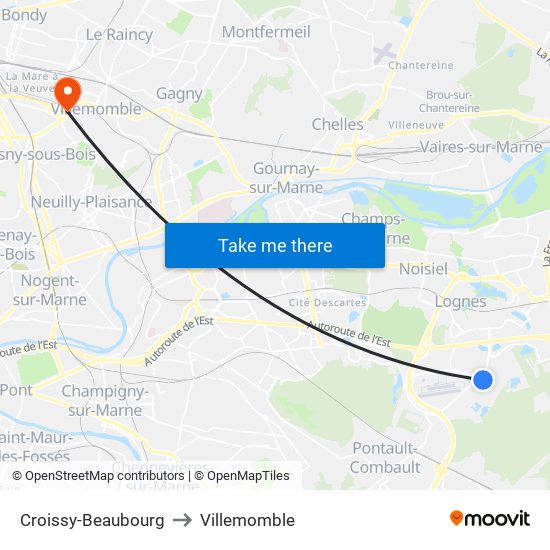 Croissy-Beaubourg to Villemomble map