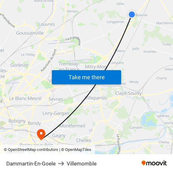 Dammartin-En-Goele to Villemomble map