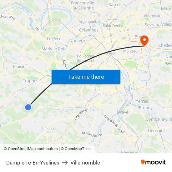 Dampierre-En-Yvelines to Villemomble map