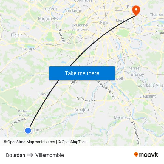 Dourdan to Villemomble map