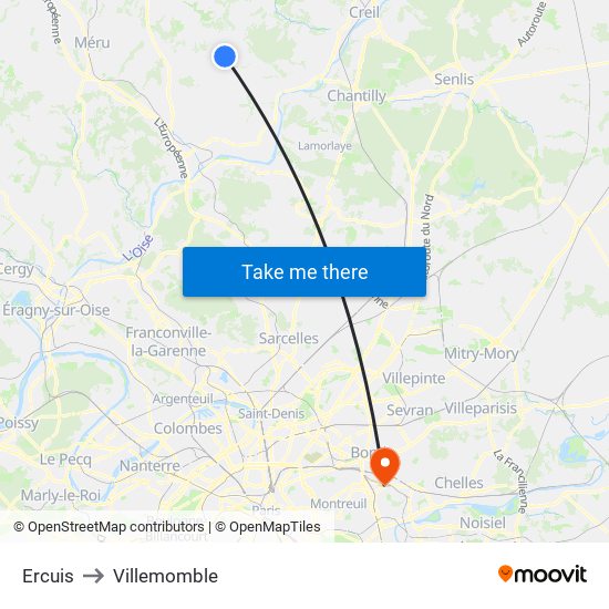 Ercuis to Villemomble map
