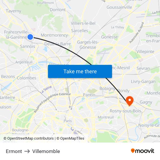 Ermont to Villemomble map