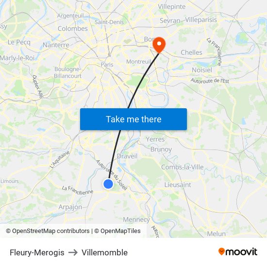 Fleury-Merogis to Villemomble map