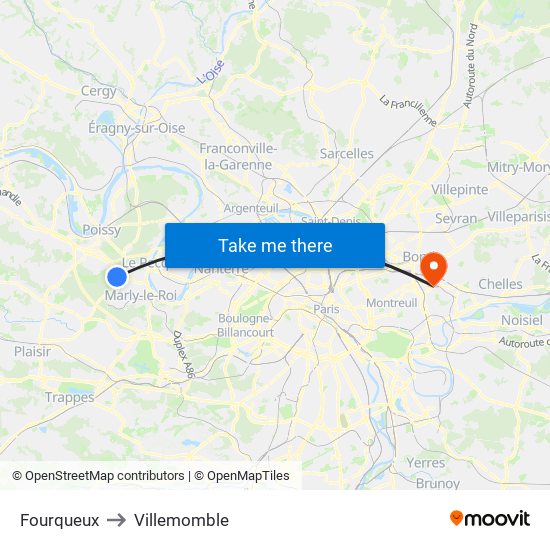 Fourqueux to Villemomble map