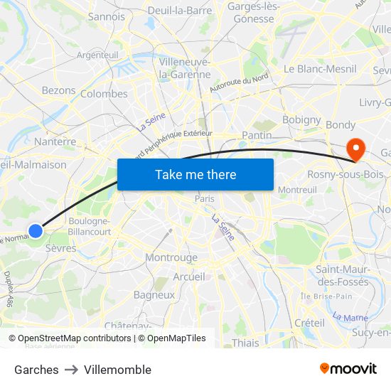 Garches to Villemomble map