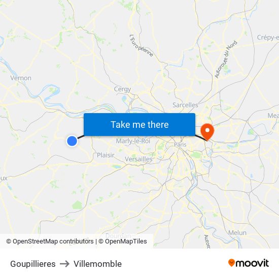 Goupillieres to Villemomble map