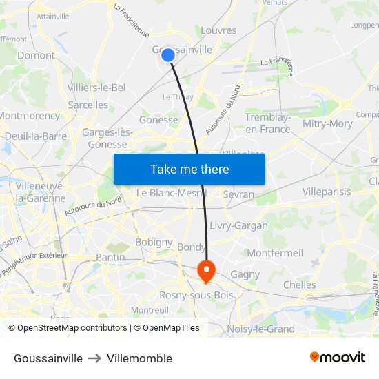 Goussainville to Villemomble map