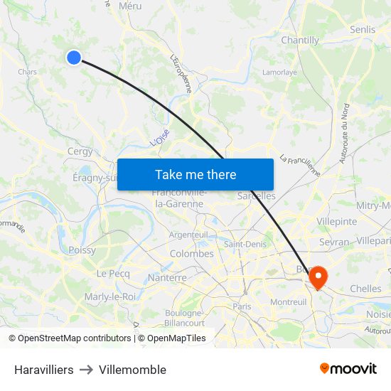Haravilliers to Villemomble map