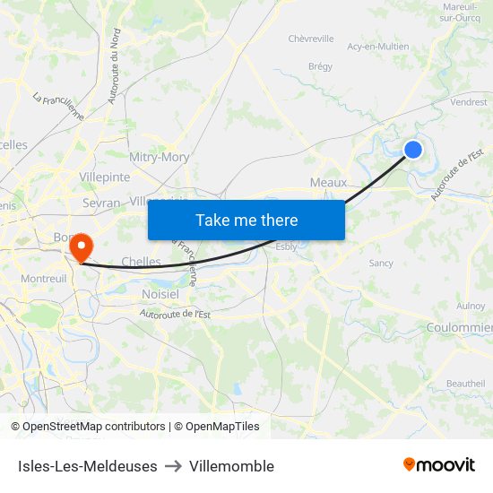 Isles-Les-Meldeuses to Villemomble map