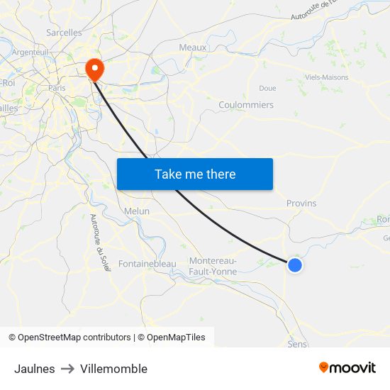 Jaulnes to Villemomble map