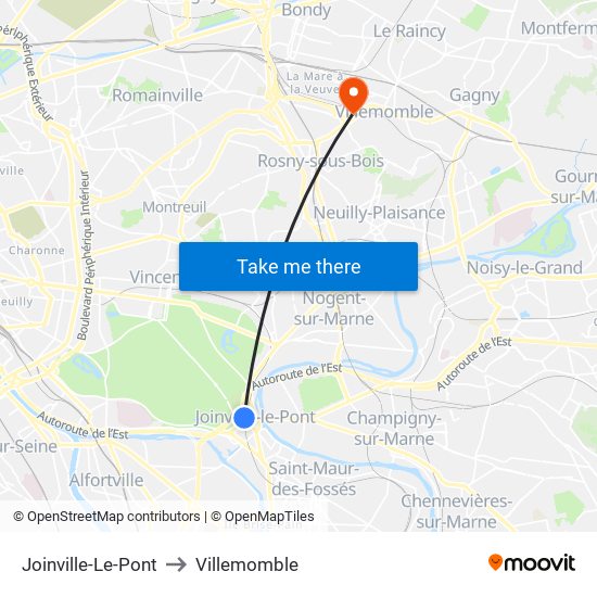 Joinville-Le-Pont to Villemomble map