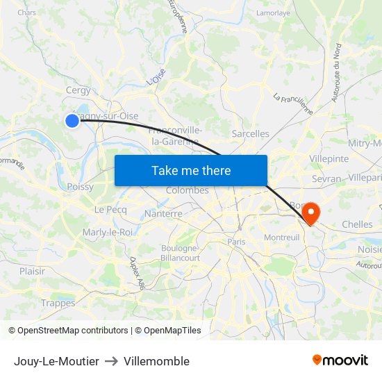 Jouy-Le-Moutier to Villemomble map