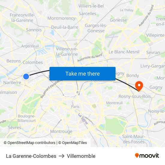 La Garenne-Colombes to Villemomble map